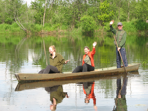 Fishing from the wooden boat