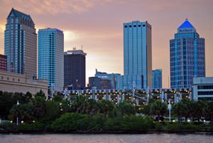 Downtown Tampa from Harbor Island at sunset