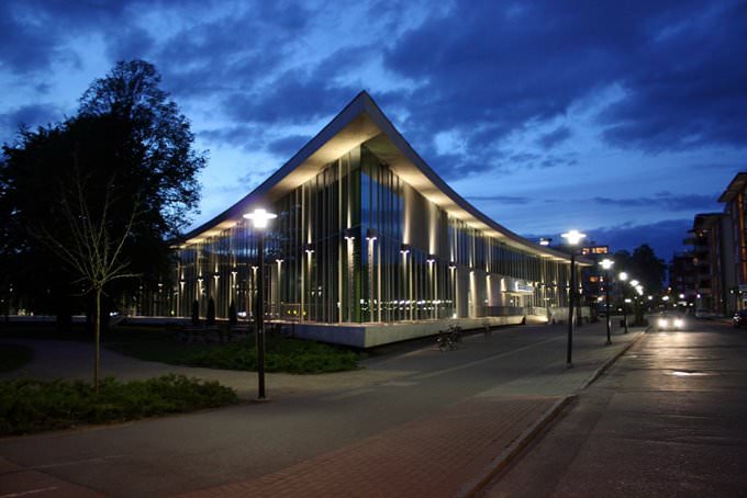 Halmstad Library at night