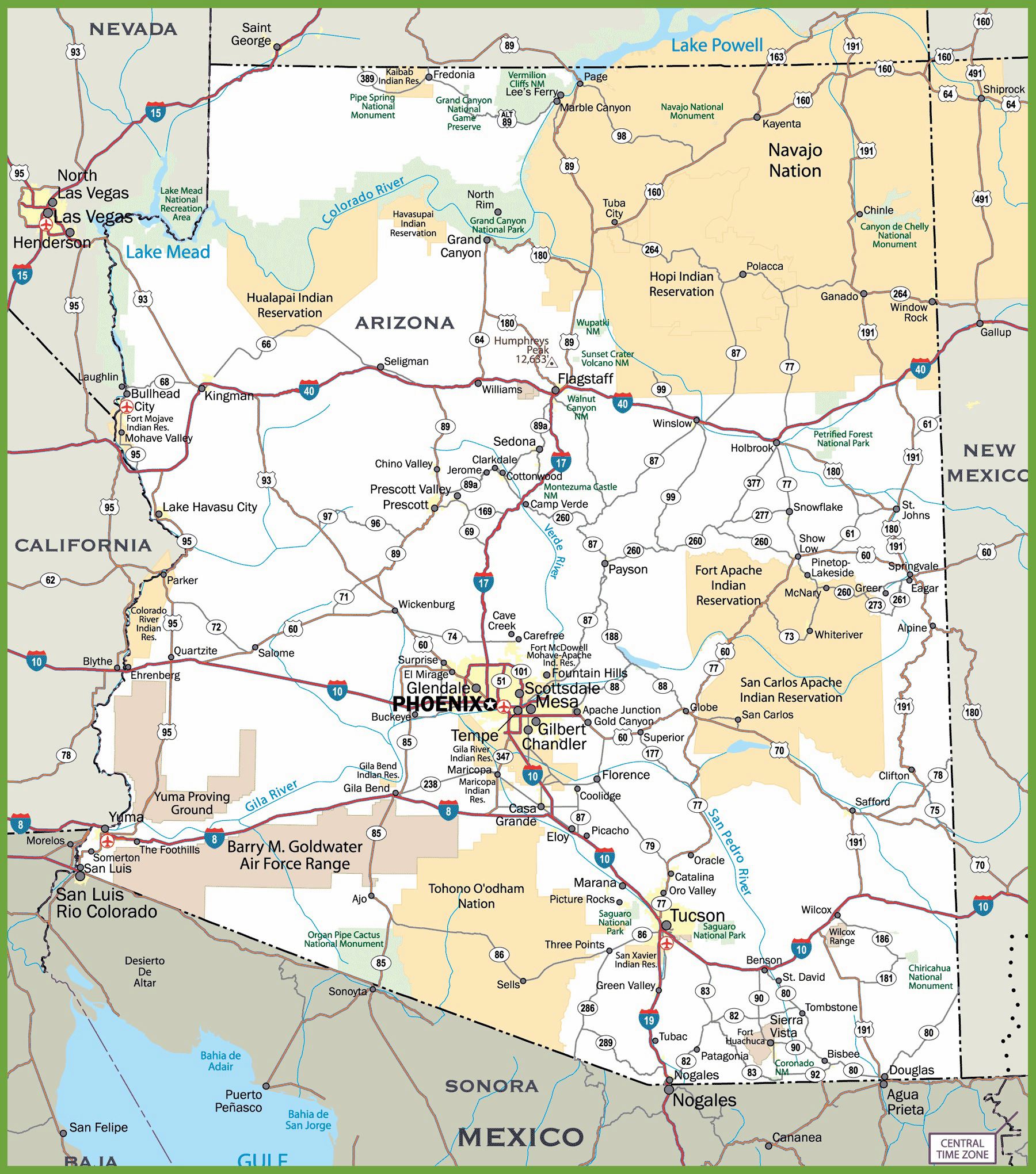 travel map arizona