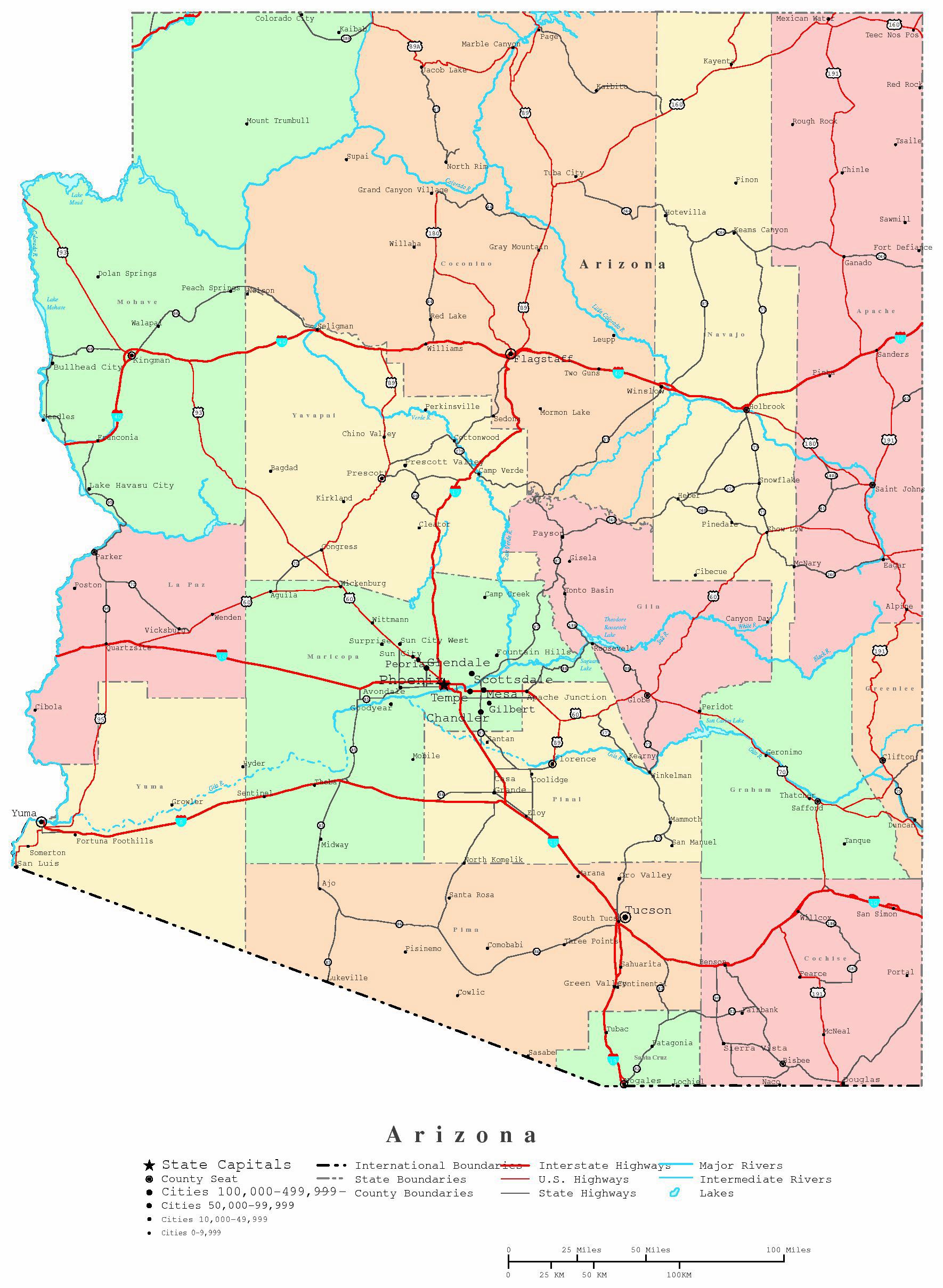 Printable Map Of Arizona Cities