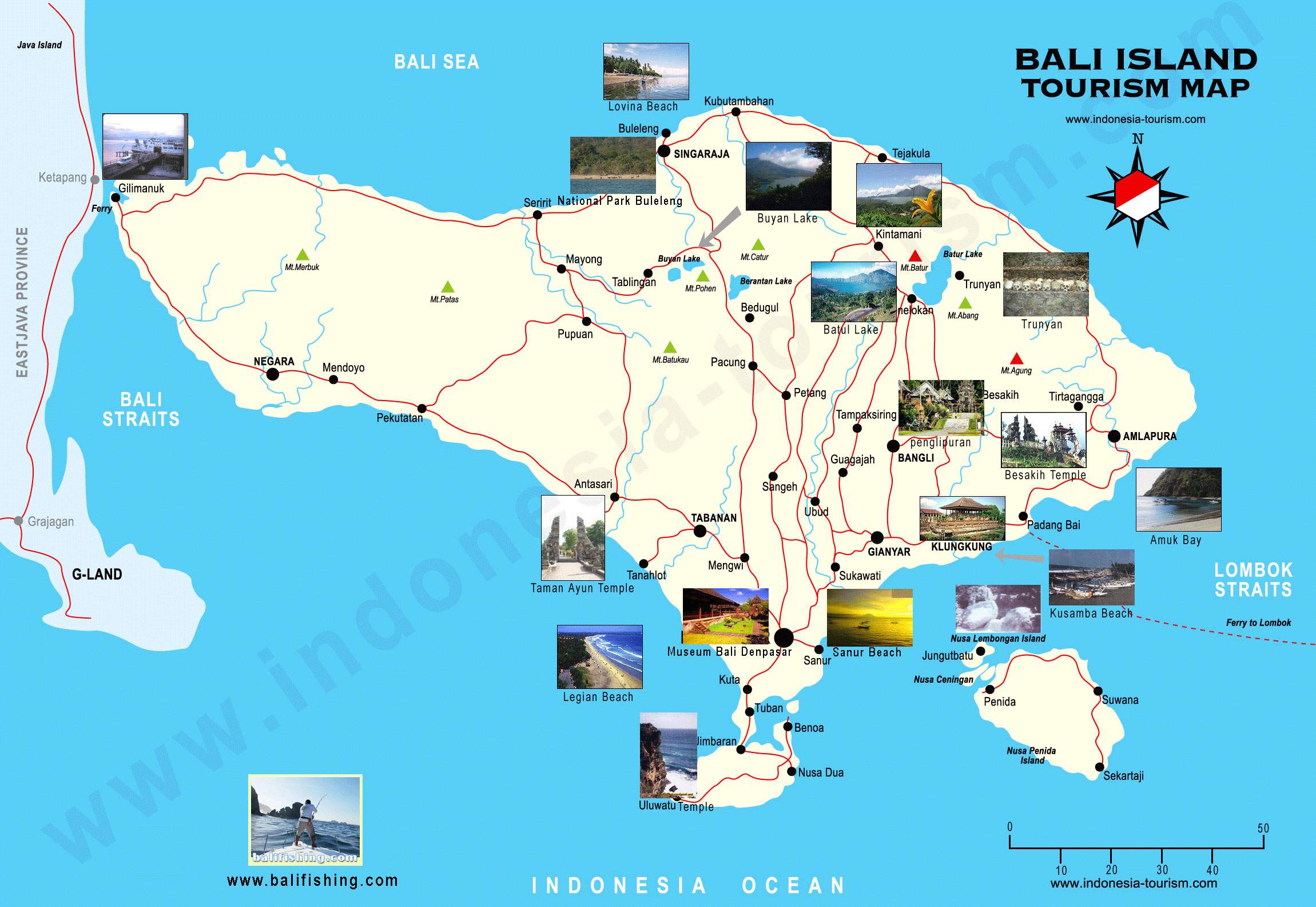 bali map with tourist spots