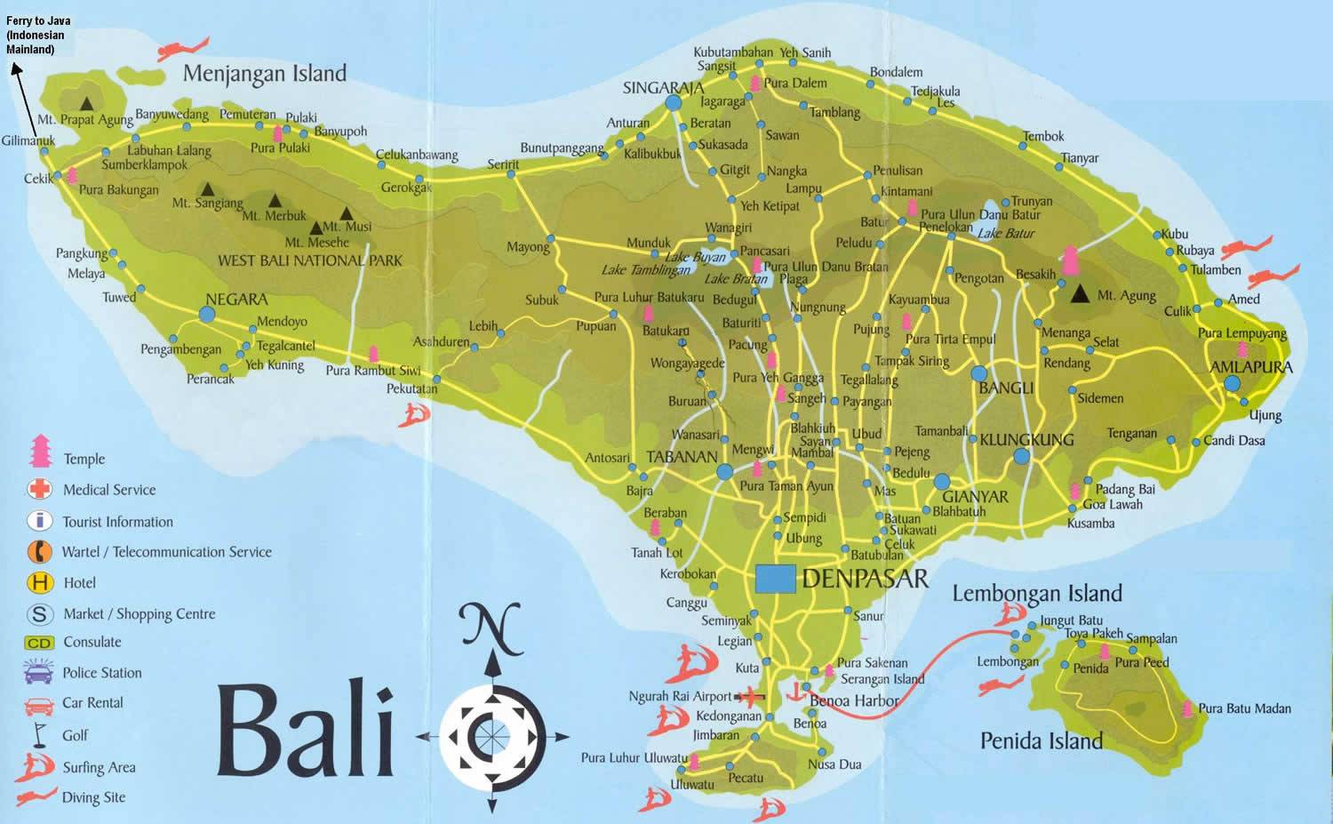 map of bali tourist attractions