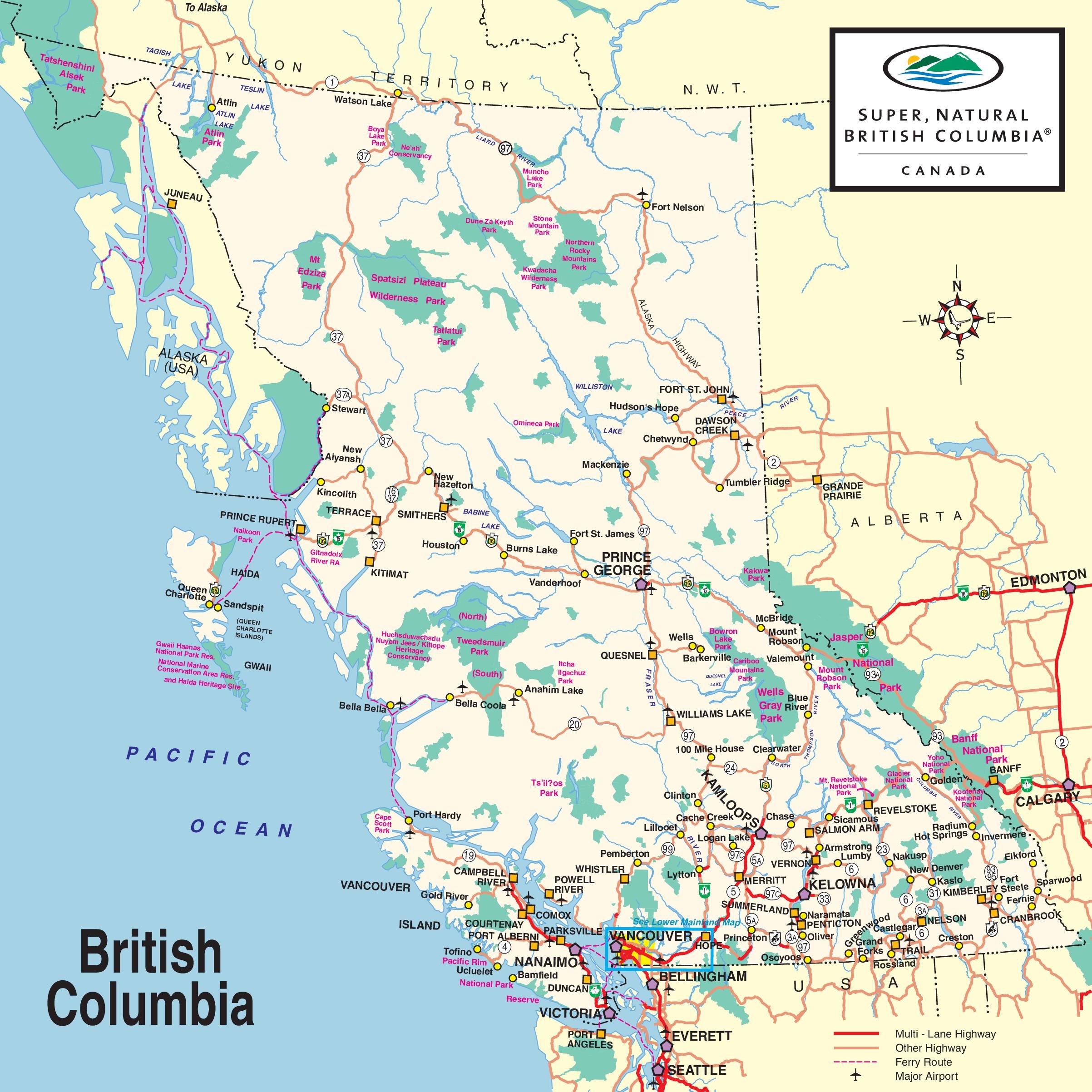 Подробные карты Британской Колумбии | Детальные печатные карты