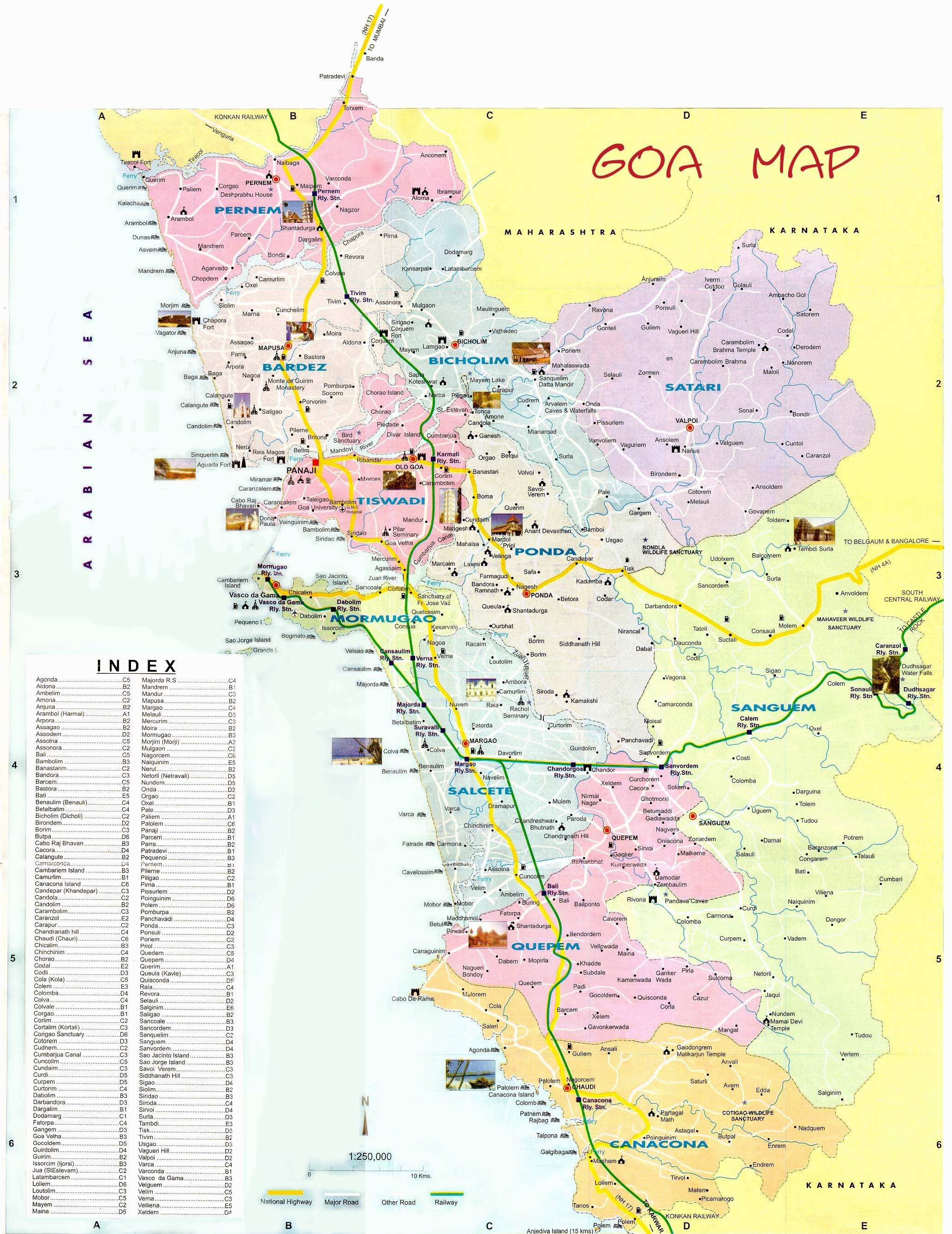goa tourist map with places