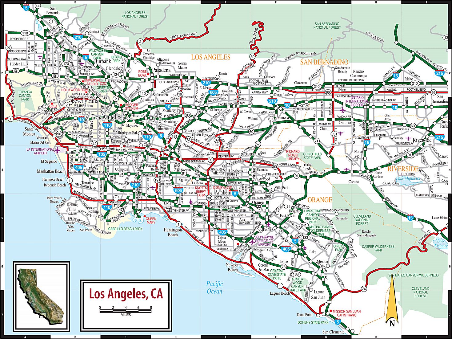 Geplooid Komst stopverf Kaarten van Los Angeles | Gedetailleerde gedrukte plattegronden van Los  Angeles- OrangeSmile.com