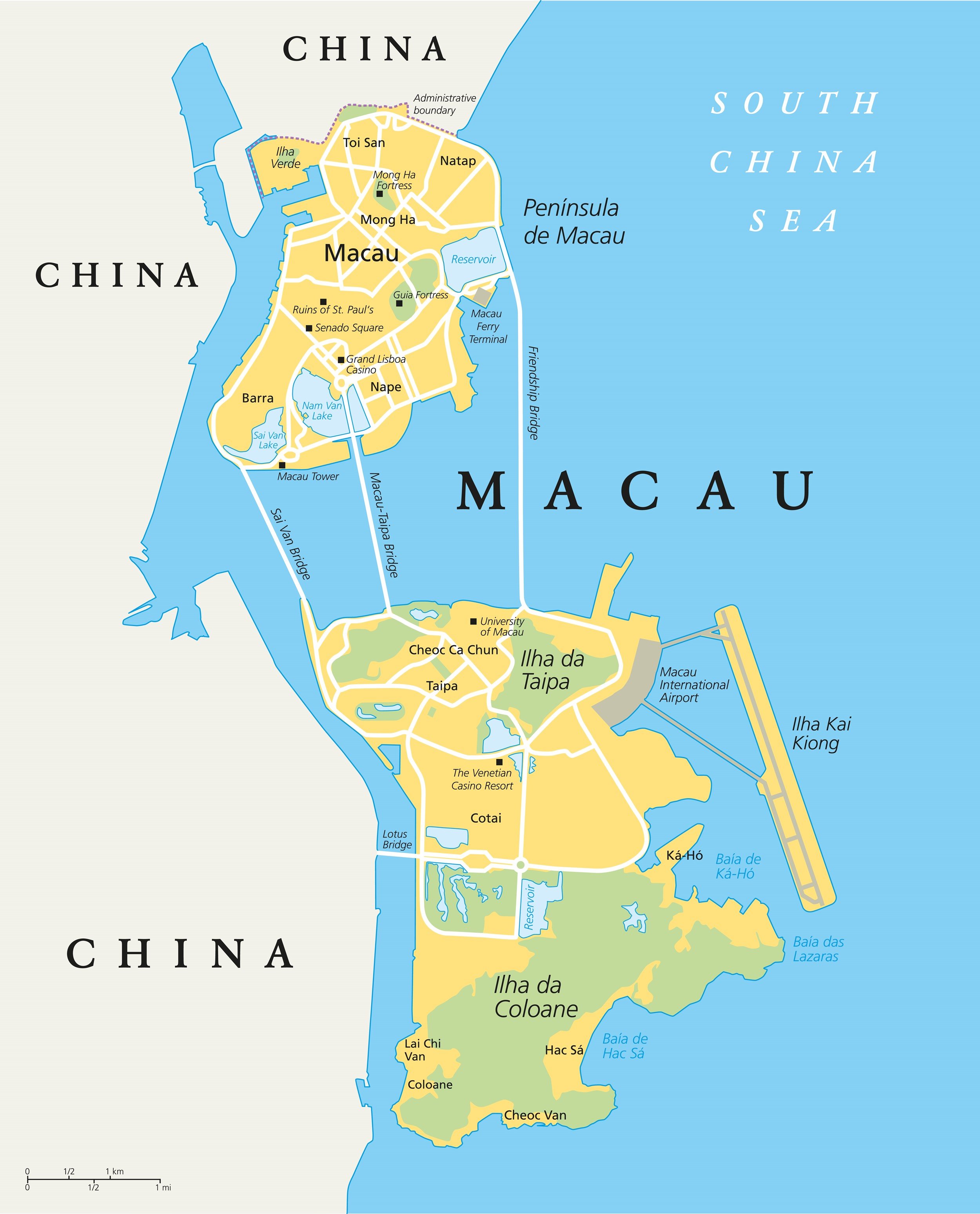 Mappa Isometrica Del Macau Mappa Piatta Stilizzata Del Paese Su Sfondo ...