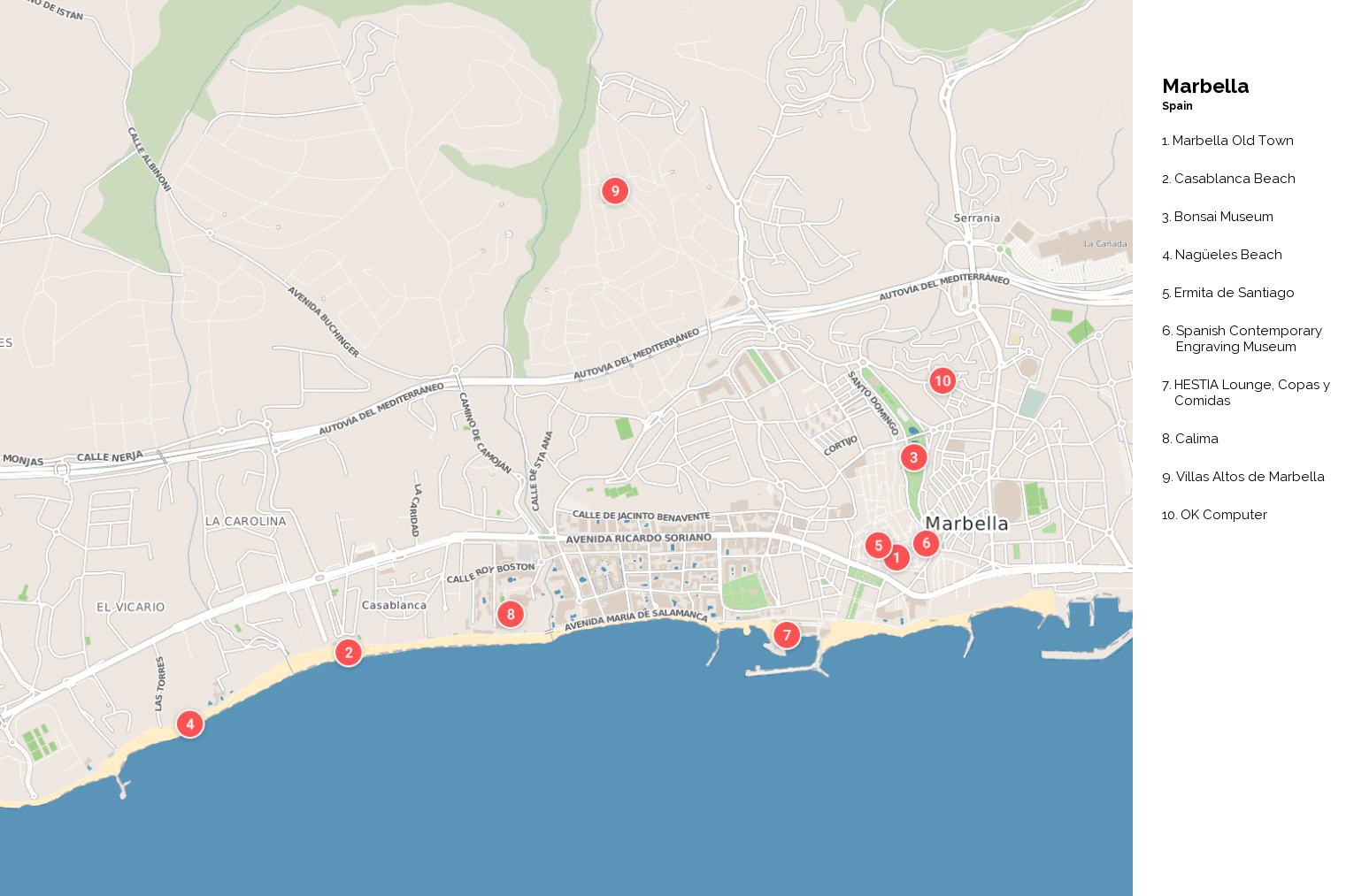 Kaart Marbella Spanje - Vogels