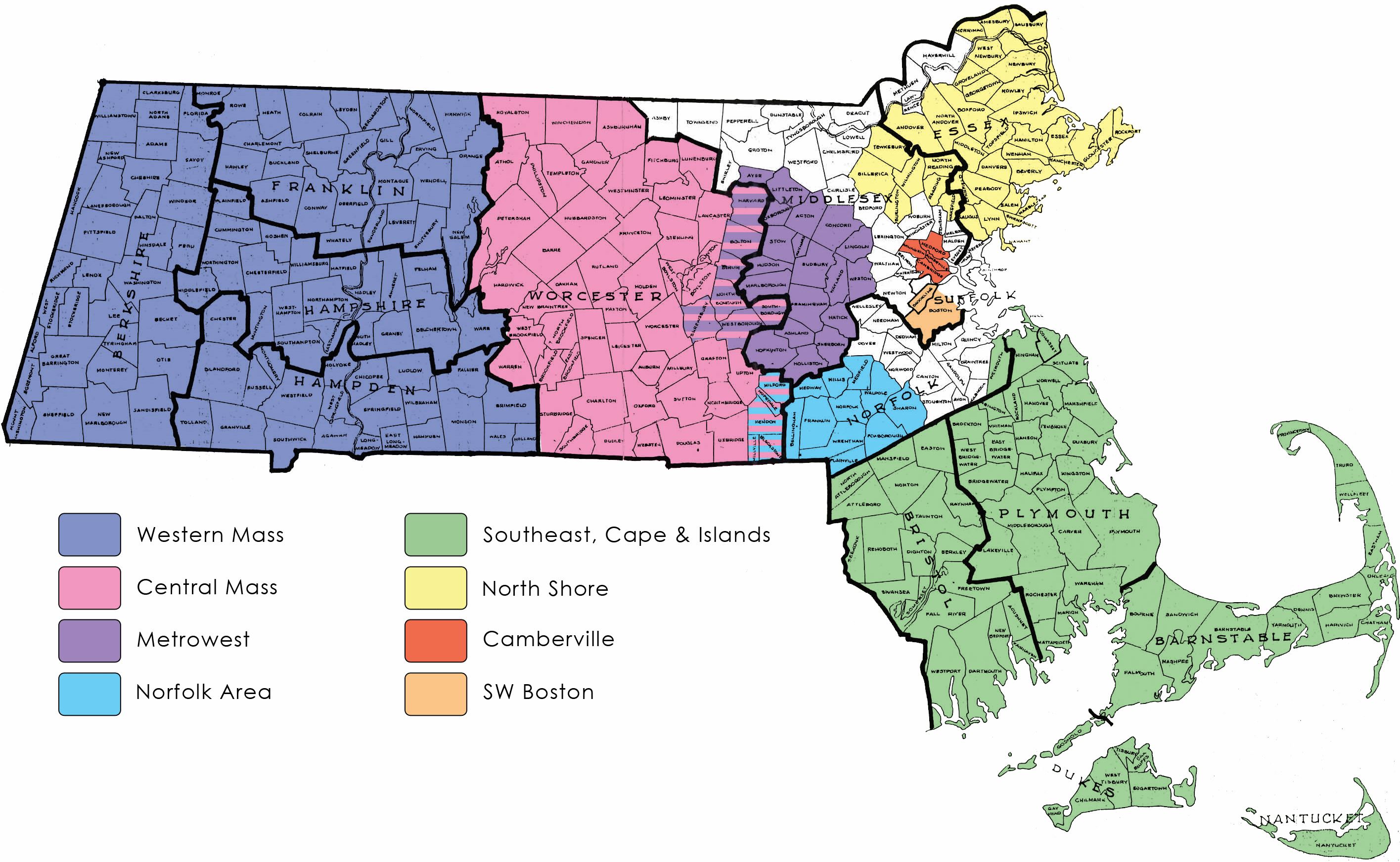Massachusetts State Map With Cities And Towns - Map of world