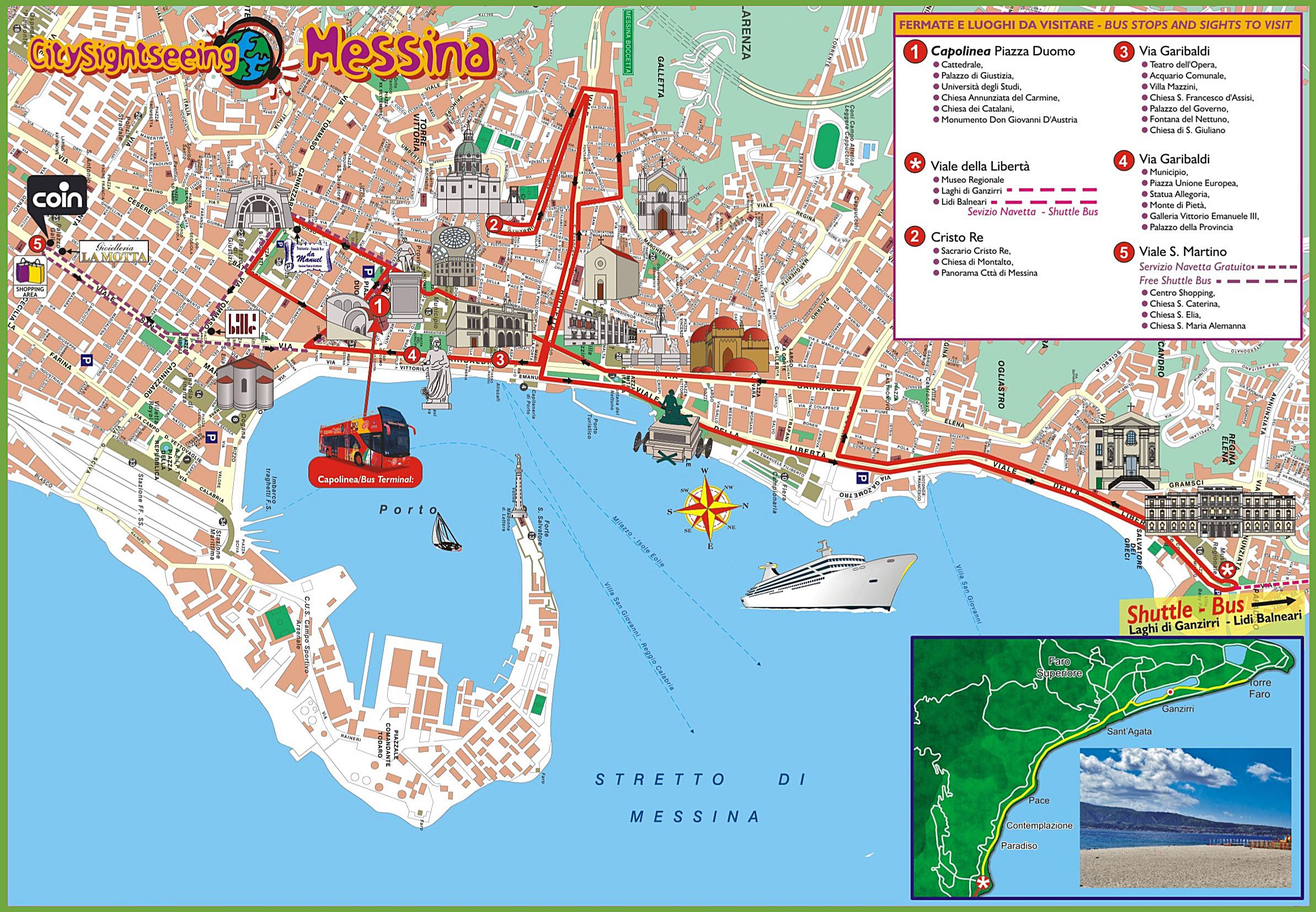 messina sicily tourist map