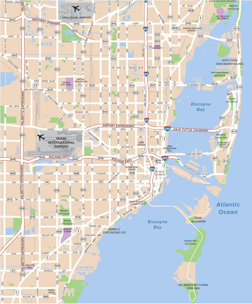 stadtplan von miami | detaillierte gedruckte karten von