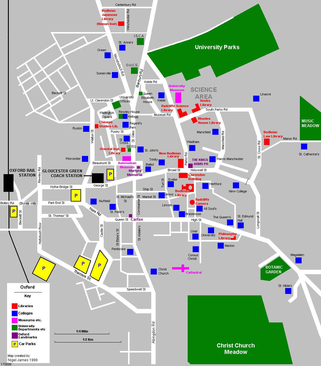 tourist map of oxford city centre