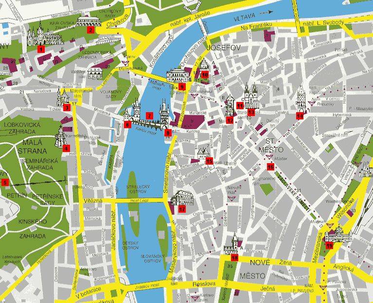 map of tourist attractions in prague