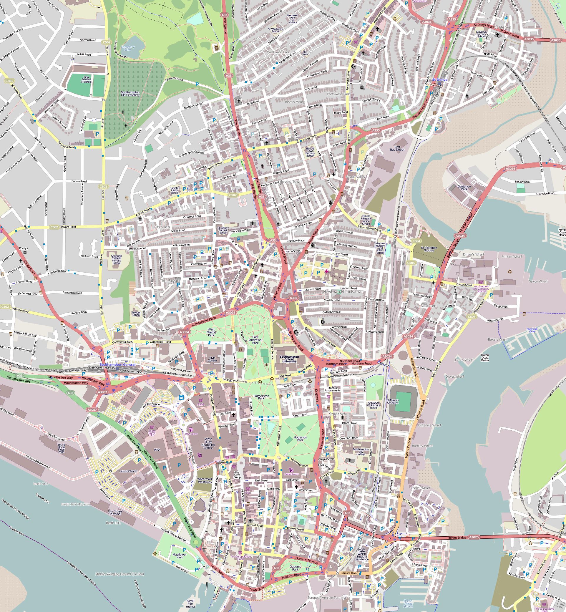 Stadtplan Von Southampton Detaillierte Gedruckte Karten Von Southampton Grossbritannien Der Herunterladenmoglichkeit