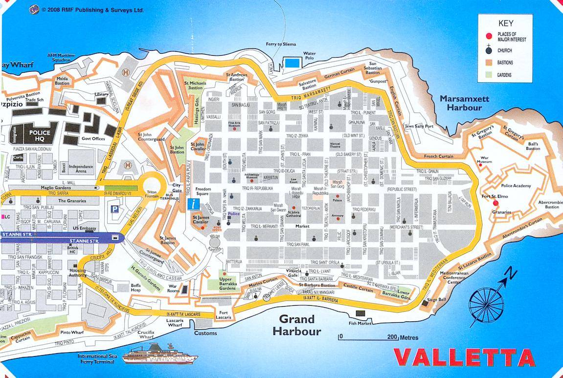 Cartes de La Valette | Cartes typographiques détaillées de La Valette  (Malte) de haute qualité