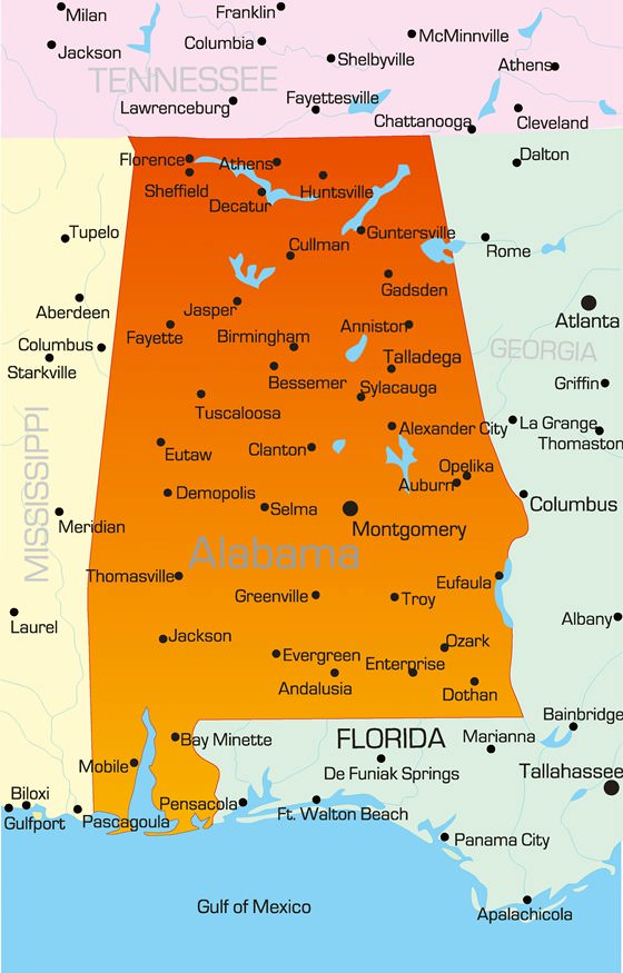 Подробная карта Алабамы 2