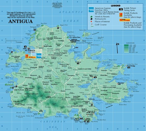 Large map of Antigua Island 1