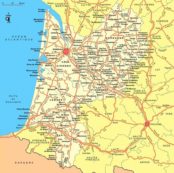 Large map of Aquitaine Region 1