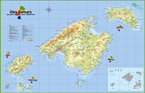 Подробная карта Балеарских островов 2