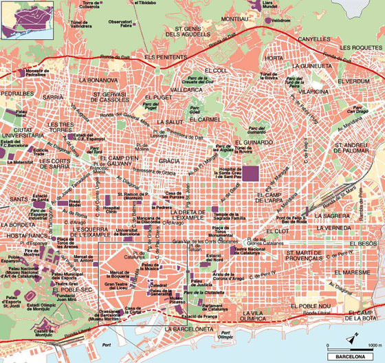 Hoge-resolutie kaart van Barcelona