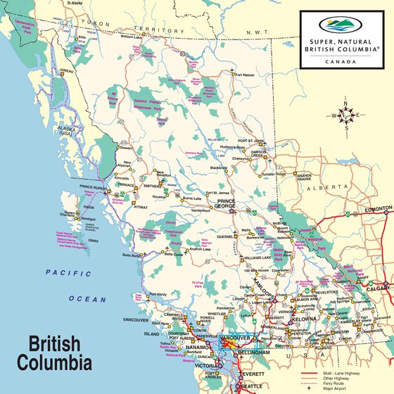 Подробная карта Британской Колумбии 2