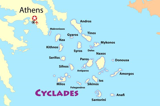 Детальная карта Кикладских островов 1