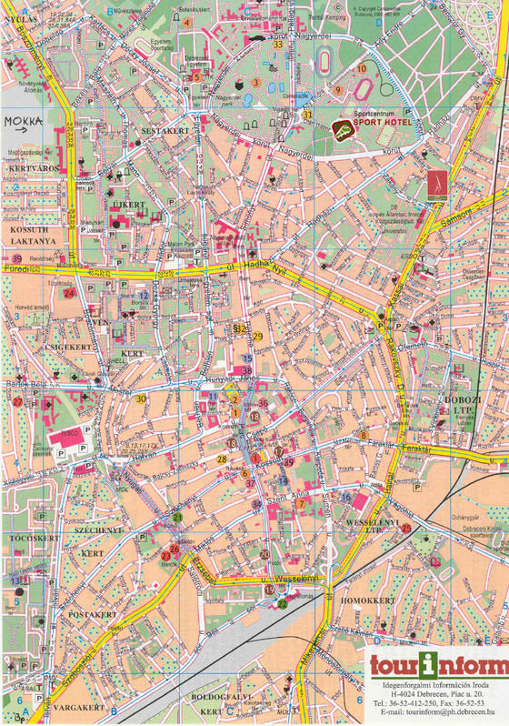 Gedetailleerde plattegrond van Debrecen