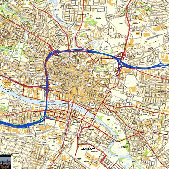Gedetailleerde plattegrond van Glasgow
