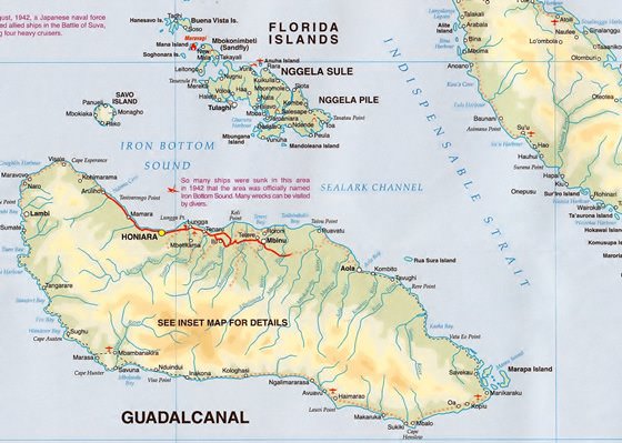 Подробная карта острова Гуадалканал 2