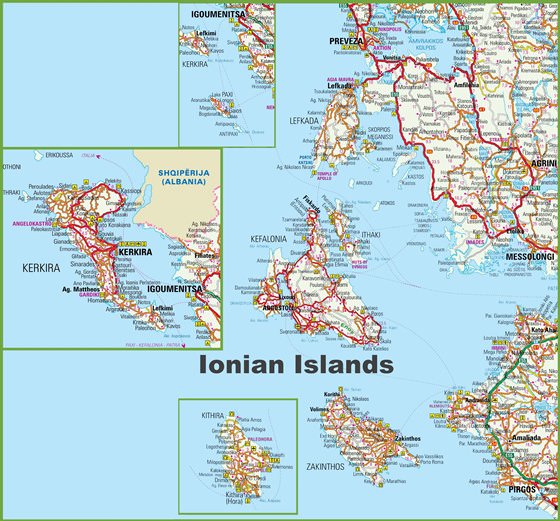 Детальная карта Ионических островов 1