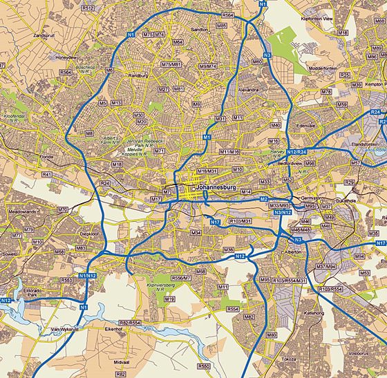Gedetailleerde plattegrond van Johannesburg
