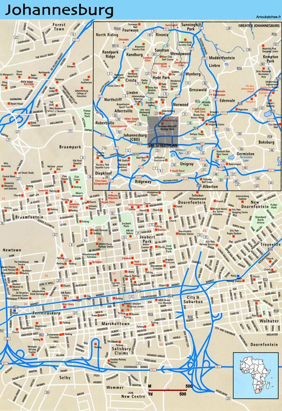 Detailed map of Johannesburg 2