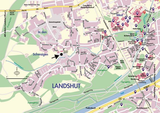 Gedetailleerde plattegrond van Landshut