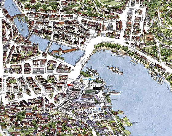 Gedetailleerde plattegrond van Luzern