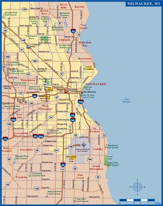 Detailed map of Milwaukee 2