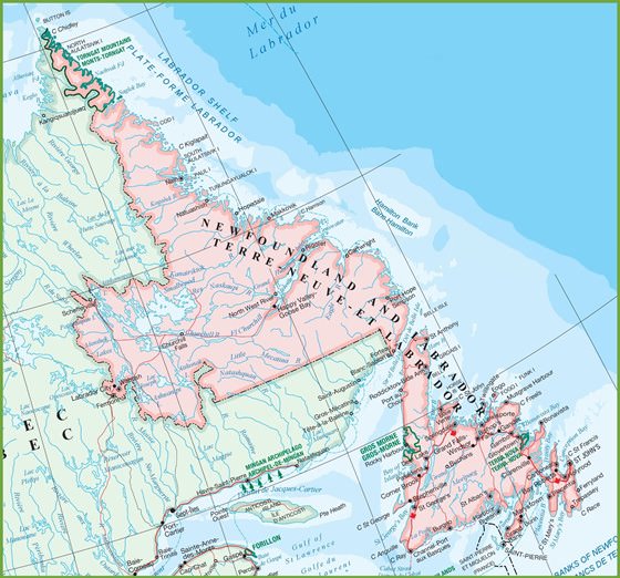 Подробная карта Ньюфаундленда и Лабрадора 2