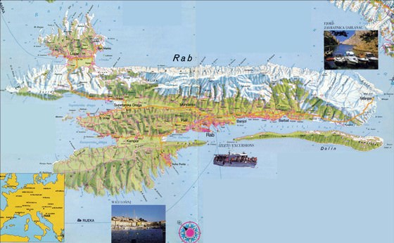 Detaillierte Karte von Rab Insel 2