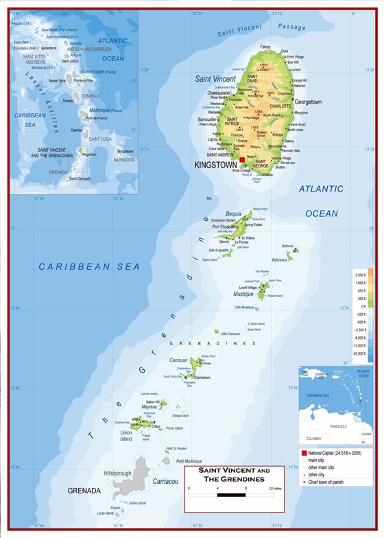 Große Karte von Grenadines Insel 1