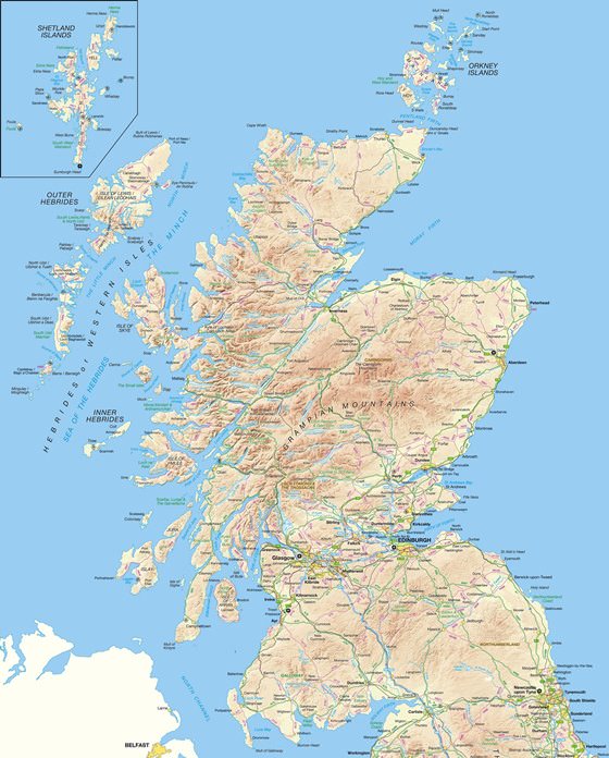 Детальная карта Шотландии 1