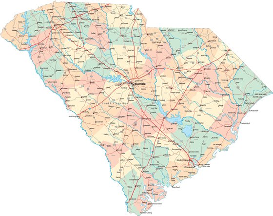 Подробная карта Южной Каролины 2