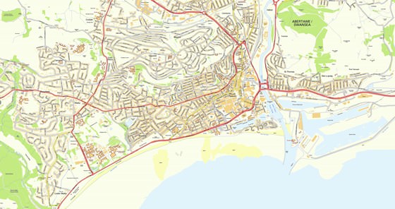 Gedetailleerde plattegrond van Swansea