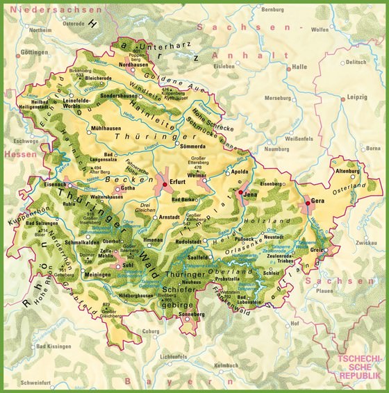 Detaillierte Karte von Thüringen 2