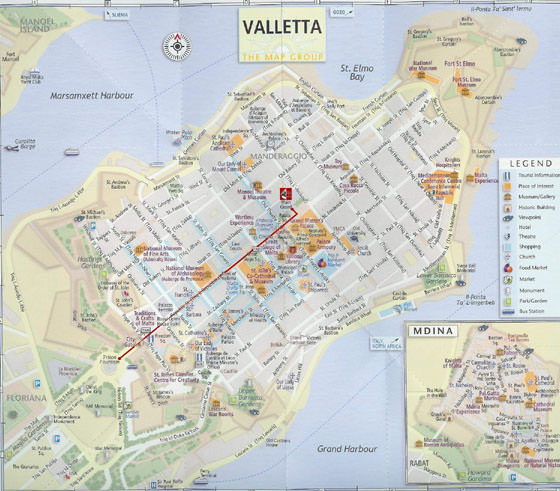 Gedetailleerde plattegrond van Valletta