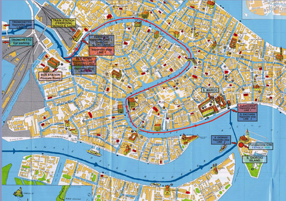 Gedetailleerde plattegrond van Venetie