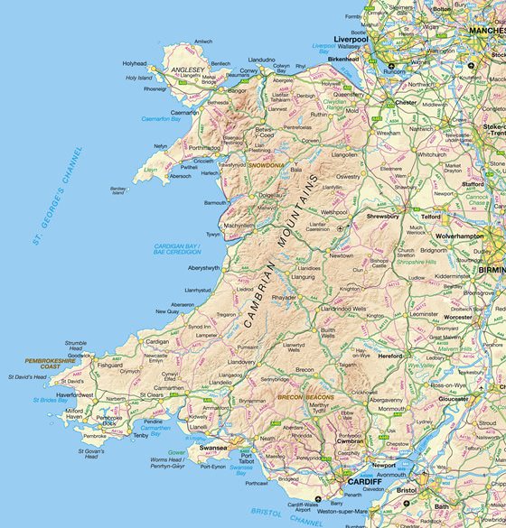 Детальная карта Уэльса 1