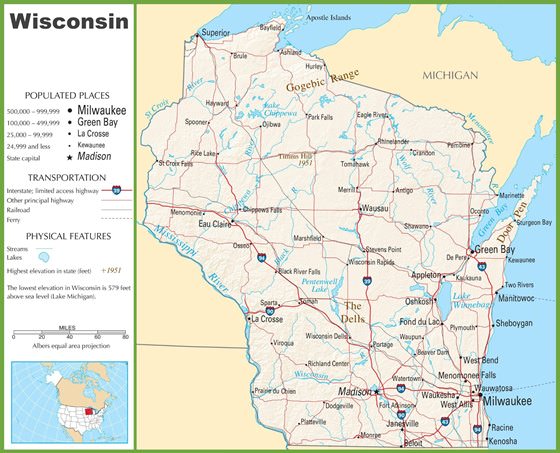 Детальная карта Висконсина 1
