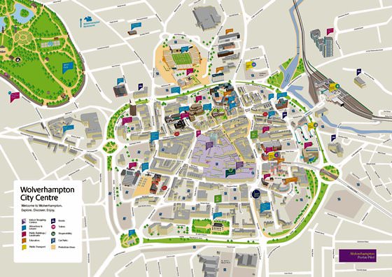 Gedetailleerde plattegrond van Wolverhampton