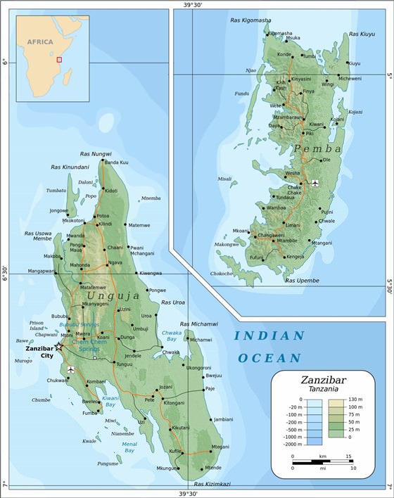 Detaillierte Karte von Sansibar Insel 2