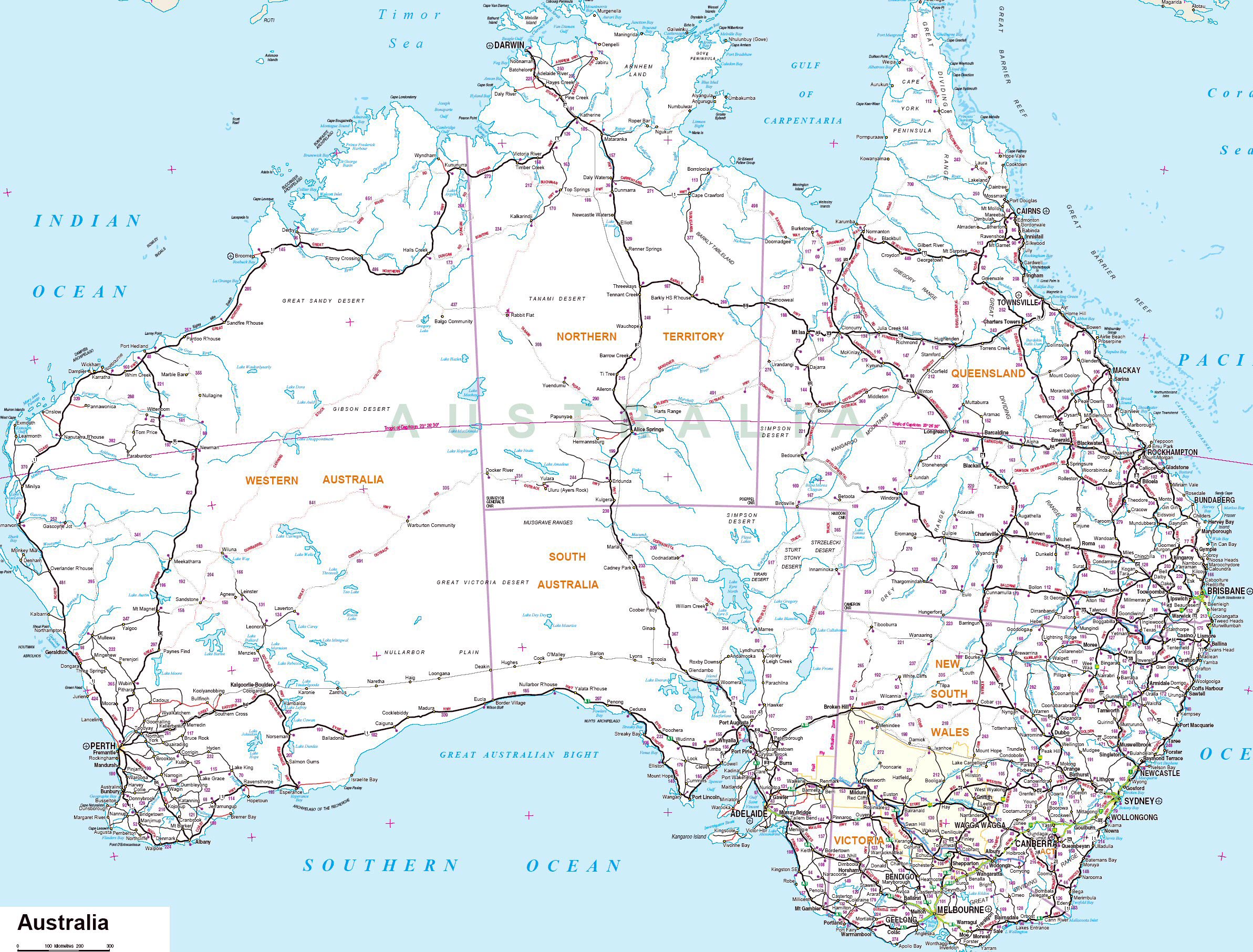 carte détaillée de l australie