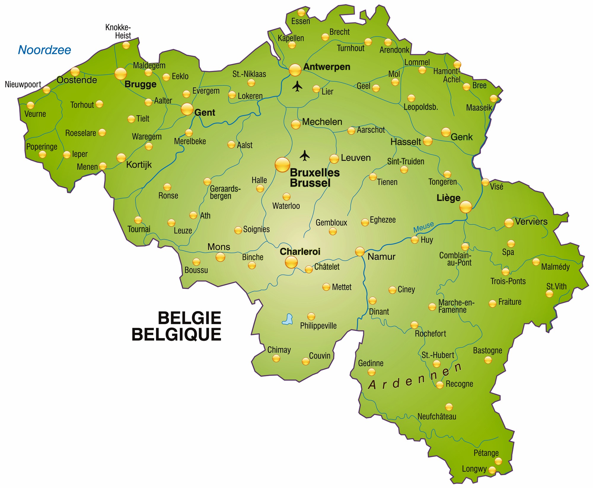 Belgie landkaart | Afdrukbare plattegronden van Belgie ...